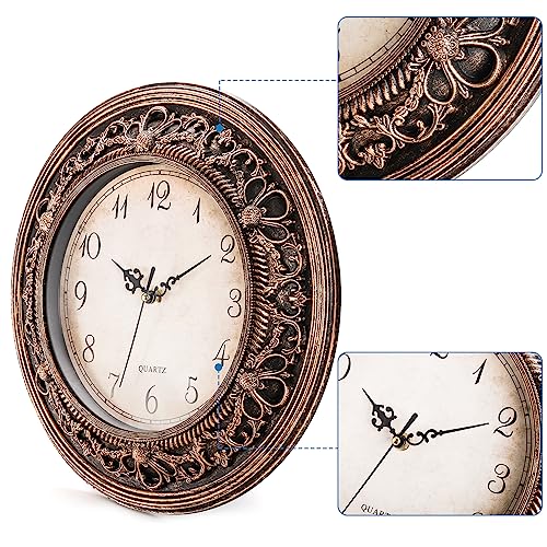 Pumtus Plastic Silent Wall Clock, 13 Inch Vintage Battery Operated Wall Clocks, Large Decorative Round Living Room Clock, Non-Ticking Retro Analog Clocks for Bathroom, Office, Kitchen, School