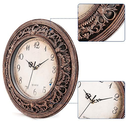 Pumtus Plastic Silent Wall Clock, 13 Inch Vintage Battery Operated Wall Clocks, Large Decorative Round Living Room Clock, Non-Ticking Retro Analog Clocks for Bathroom, Office, Kitchen, School