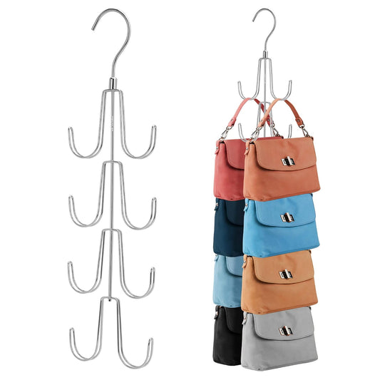 2 Pack Purse Organizer for Closet, Rotatable Purse... (2 Count | Silver | Metal)