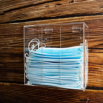 SEANADO Face Mask Dispenser Box Acrylic Glove Holder Hygiene Station with Lid for Disposable Emesis Bag, Shoe Cover and Hairnet，Wall Mount Holes or Tabletop Holder