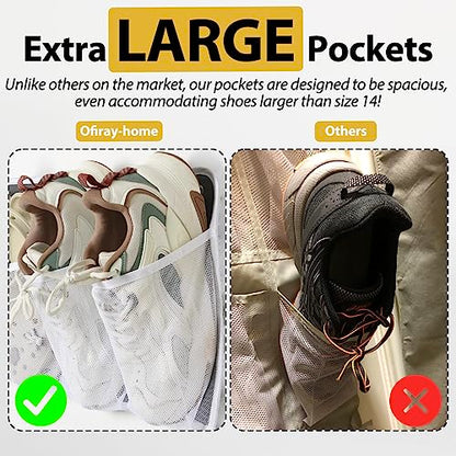 RV Shoe Storage for Bedside - 16 Extra Large Pocket Entryway Shoes Rack | Wall Mounted Bed Hanging Pocket Organizer, Bedside Caddy for Shoes and Tool Accessories, RV & Camper Essentials 2 Pack