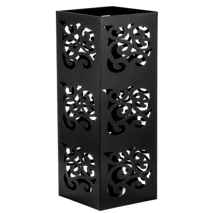 Kingrol Metal Umbrella Holder for Entryway, Square Black Umbrella Stand with Hollow Design, Freestanding Umbrella Rack for Umbrellas, Canes and Walking Sticks, 6 x 6 x 15.75 Inch