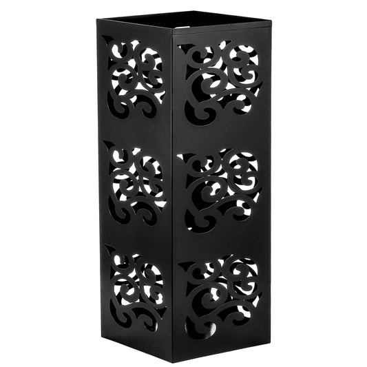Kingrol Metal Umbrella Holder for Entryway, Square Black Umbrella Stand with Hollow Design, Freestanding Umbrella Rack for Umbrellas, Canes and Walking Sticks, 6 x 6 x 15.75 Inch