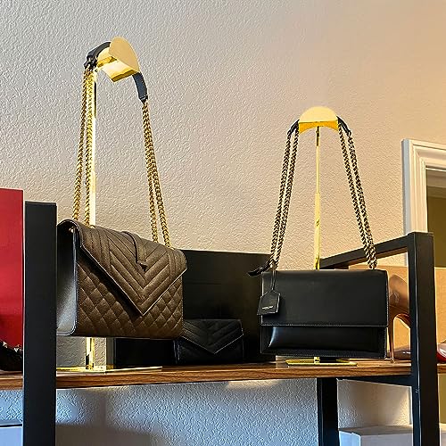 Royxen 3 Pack Purse Holder, Purse Display Stand with Adjustable Height, Bag Stands for Display, Stainless Steel Purse Rack for Bags Organizer (Gold)