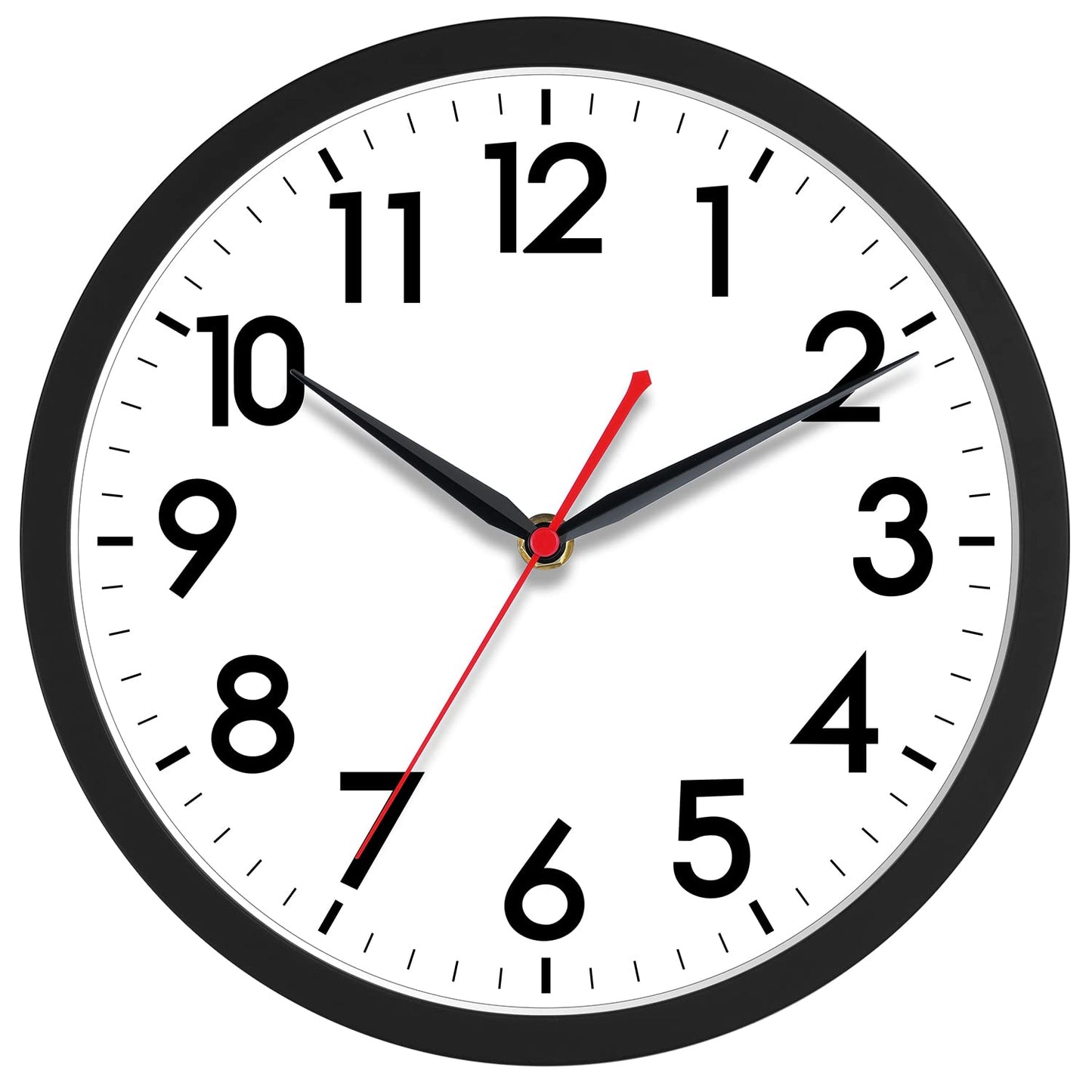 AKCISOT 10 Inch Wall Clock, Silent Battery Operated Analog Clock, Black | Classroom | Kitchen | Office | Easy to Read Numbers | Garage