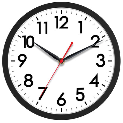 AKCISOT 10 Inch Wall Clock, Silent Battery Operated Analog Clock, Black | Classroom | Kitchen | Office | Easy to Read Numbers | Garage