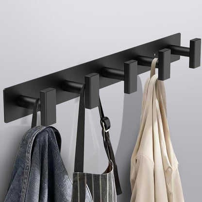 Bntuk Coat Rack Wall Mount - 5 Coat Hooks, Towel Racks for Bathroom Robes Bags Keys, Hat Rack Wall Towel Hooks Organizer Essential (Black)