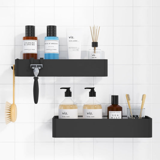Kitsure Shower Caddy Adhesive, Stylish Shower Organizer, Large, Black | 2 Pack Shower Shelf for Inside Shower, 100% Rustproof Metal Shelves, No-Drill Bathroom Organizers and Storage