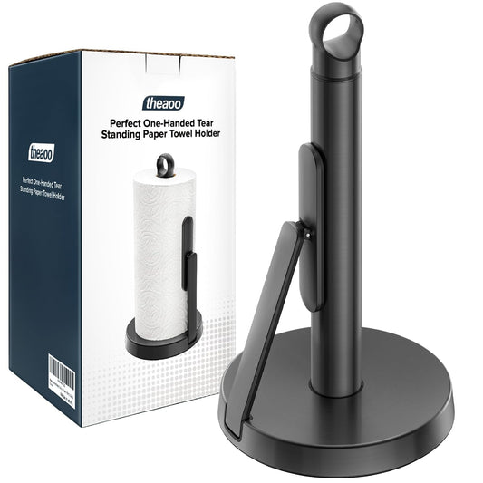 Heavy-Duty Paper Towel Holder with Tension Arm, Co... (Black | Stainless Steel)