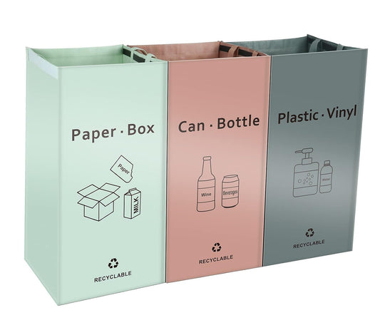 JIALAI HOME Separate Recycling Bin for Kitchen Home - Indoor Recycle Bins (Pink, Green, Gray) Waste Trash Sorting Bins, Reusable Waterproof Affordable Recycle Bags, Pack of 3 Bags