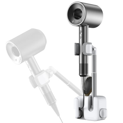 MoKo Hair Dryer Holder Wall Mount, Anti-Sag Adjustable Blow Dryer Stand | Anti-sag knob lock, 360° rotation, Height adjustable, Storage slot and cable management, No drill installation needed.