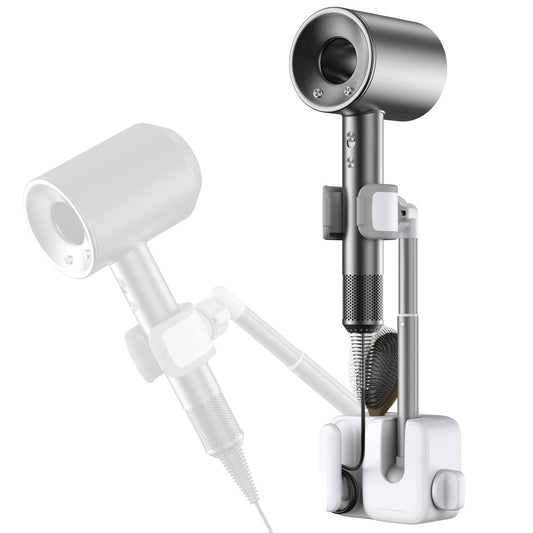 MoKo Hair Dryer Holder Wall Mount, Anti-Sag Adjustable Blow Dryer Stand | Anti-sag knob lock, 360° rotation, Height adjustable, Storage slot and cable management, No drill installation needed.