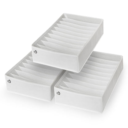 Drawer Organizer Clothes - 3 Set Multipurpose Dresser Drawer Organizer for Adults & Kids, Closet Foldable 10 Cells per Organizer - Non-Woven Fabric, T-Shirts, Baby Clothes, Shorts Organizer - White