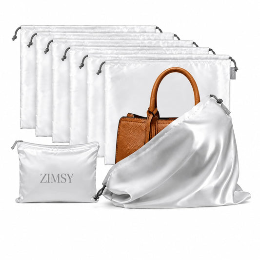 Satin Dust Bags for Handbags & Purses, 6 Pack, 19.6 x 15.7 in | Bag Protectors for Luxury Handbags, Protect Against Dust, Scratches & Scuffs, Bonus Zipper Pouch