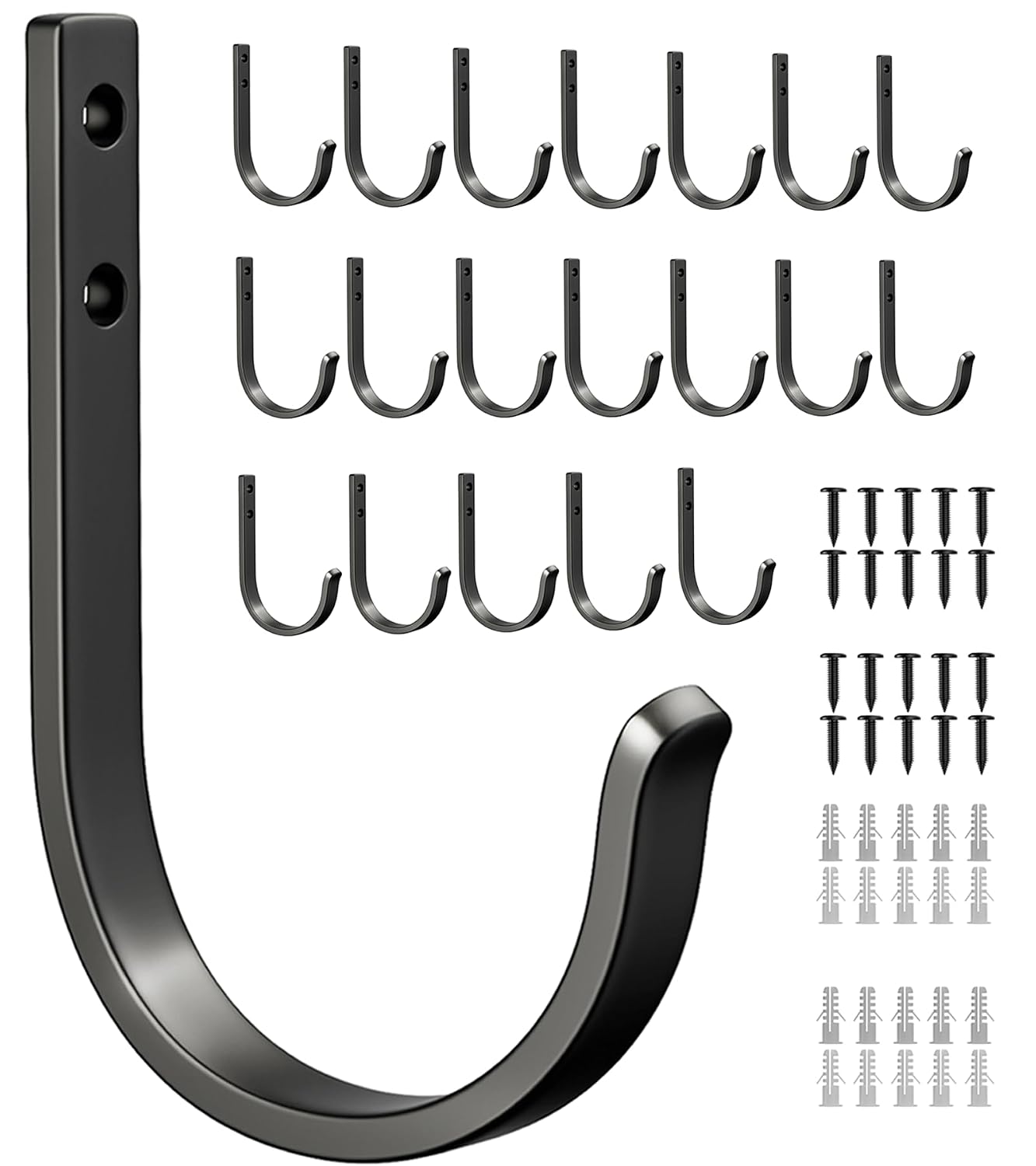 20-Pack Wall Hooks for Hanging Towel/Coat - 22LB Screw in Metal Hanger Wall Mount, for Outdoor, Closet, Door, Bathrooms, for Backpack, Robe, Black