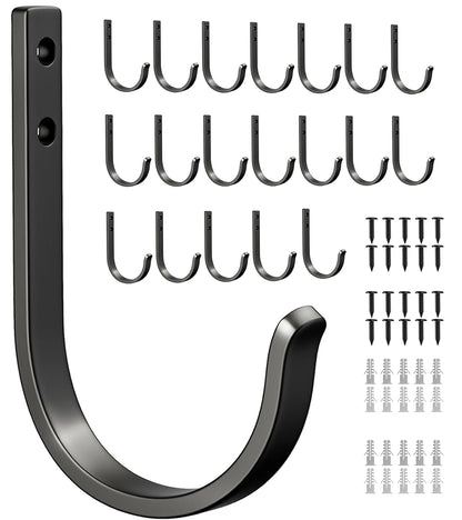 20-Pack Wall Hooks for Hanging Towel/Coat - 22LB Screw in Metal Hanger Wall Mount, for Outdoor, Closet, Door, Bathrooms, for Backpack, Robe, Black