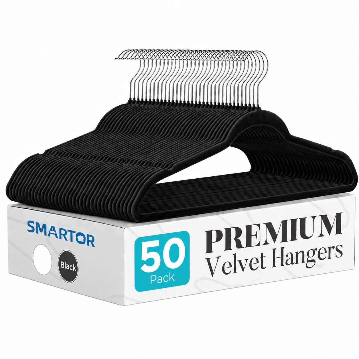 Black Velvet Hangers 50 Pack, Non Slip Space-Saving Clothes Hangers | Premium Slim Felt Hanger for Closet Organizers and Storage, Heavy Duty Hanger with Shoulder Notches and 360° Hooks for Coats