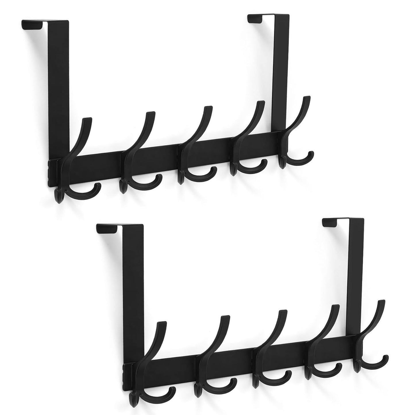 Optish Door Hanger Hook, Over The Door Hooks for Hanging, Over The Door Towel Racks for Bathroom, Over The Door Hanger - 5 Triple Hooks for Towel, Clothes and Hat (Black, 2 Pack), TRI-1P