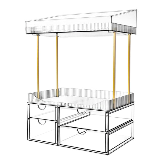 SNSLXH 4-Tier Clear Makeup Organizer Bathroom Storage | 4 Drawers Cosmetics Organiser, Ideal for Countertop, Bathroom, Office, Dresser, for Cosmetics, Skincare, Perfume, Lipstick