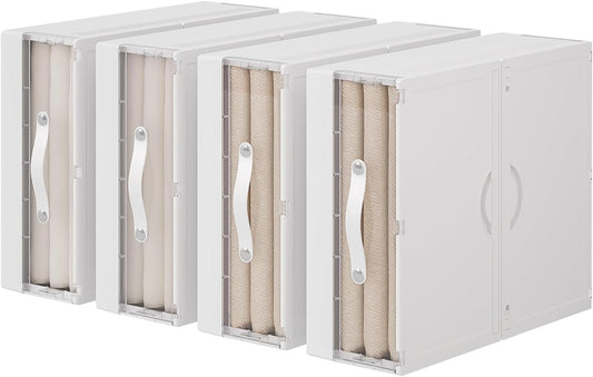 Bed Sheet Organizers and Storage Plastic, 4 pcs Fo... (4 Count | White)