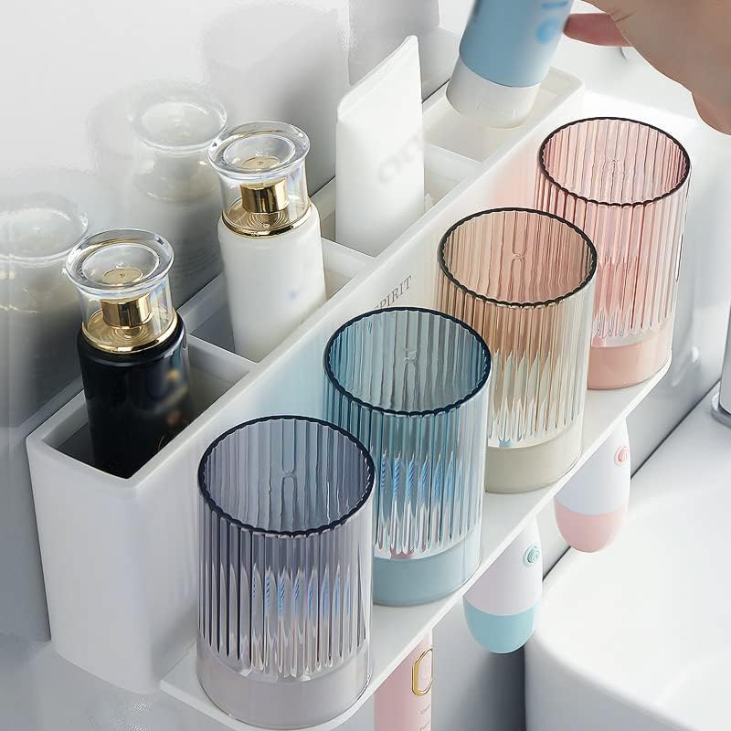 So Nice Toothbrush Holders for bathrooms Accessories Wall Mounted,Electric Shower Toothbrush Holder White Plastic toothbrushes Holder Set for Kids with 4 Cups