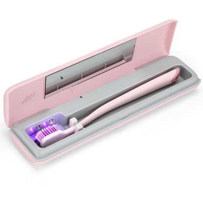 Toothbrush Sanitizer Case Travel Toothbrush Covers Case for Houshold and Traveling Power by AA Battery or USB-C Pink