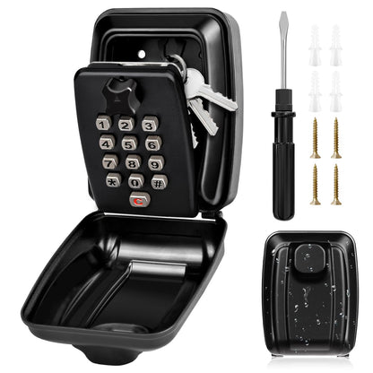 Key Lock Box for Outside, Sturdy Waterproof Wall Mount Lock Box for House Key, 12-Digit Combination Resettable Large Capacity Security Lockbox for Home, Garage, Office, Warehouse