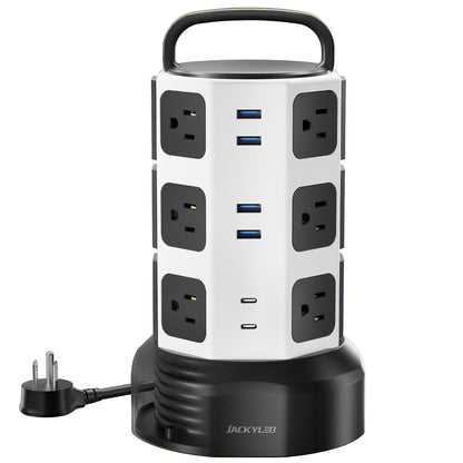 Power Strip Tower Surge Protector, 1050J, 12 AC 6 USB (2 USB C), 6.5Ft | Extension Cord with Multiple Outlets, 1625W/13A Outlet Extender, Power Tower, Charging Station for Home Office, School, Dorm