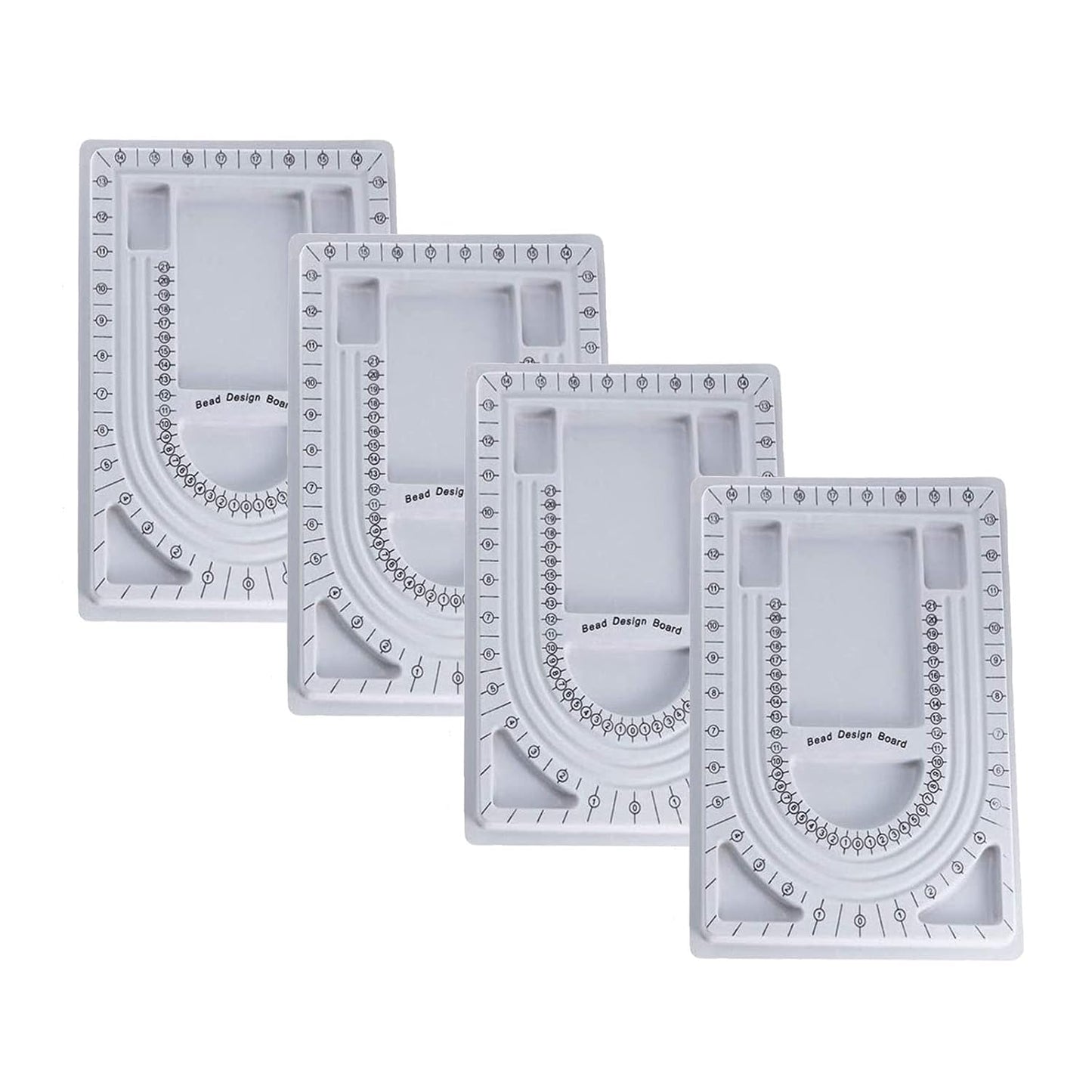 4-Pack Necklace Measurement Bead Board Jewelry Bracelet Making Trays | Gray Flocking Bead Design Board Metered Bead Plate Bulk for Jewelry Necklace Making Supplies