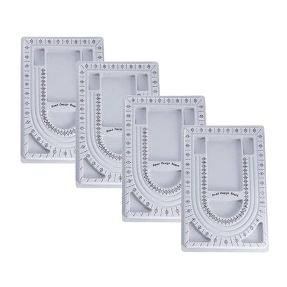 4-Pack Necklace Measurement Bead Board Jewelry Bracelet Making Trays | Gray Flocking Bead Design Board Metered Bead Plate Bulk for Jewelry Necklace Making Supplies