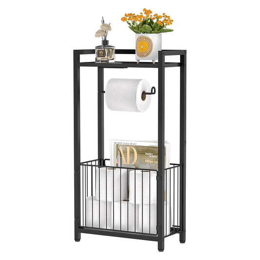 Freestanding Toilet Paper Holder with Storage Shel... (Black | Plastic)