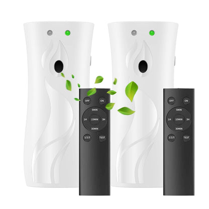 2-Pack Automatic Air Freshener Spray Dispenser with Remote Control, White | Wall Mounted/Free Standing Multiple Time Scent/Mist Release Settings use for Room/Restroom Commercial Place