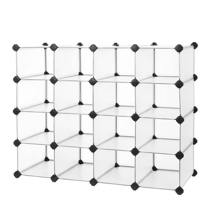 SONGMICS Shoe Rack with 16 Cubes, Interlocking Plastic Shoe Organizer, DIY Storage Cabinet for Closet Entryway Bedroom Garage, Space Saving Design, 12 x 35.1 x 27.2 Inches, Transparent ULPC445W02