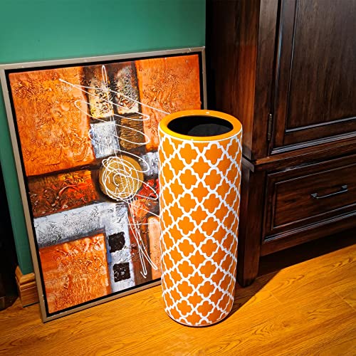 24" H Ceramic Umbrella Stand Contemporary for Entryway Storing Canes | Porcelain Umbrella Holder Modern Style Floor Vase for Storing Walking Sticks for Entryway Indoor Home Decor