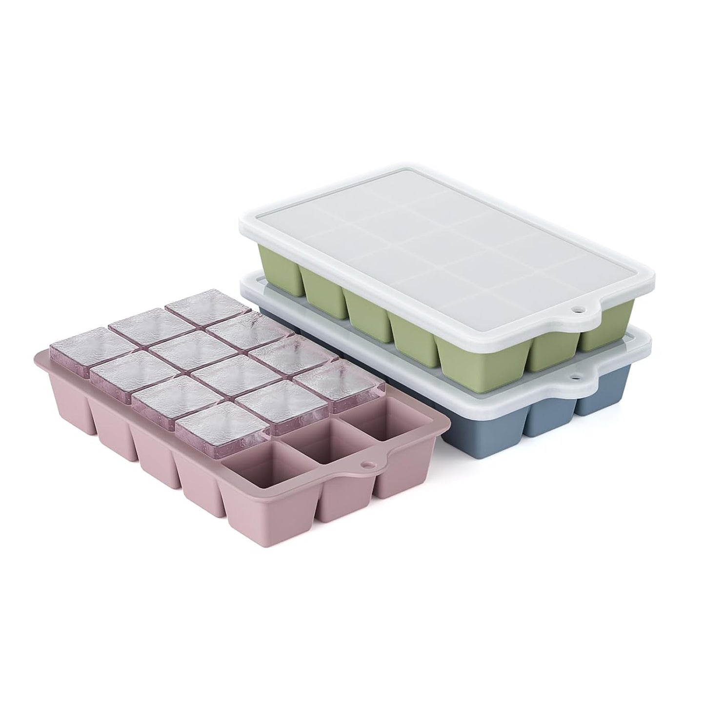 Silicone Ice Cube Tray 3 Pack, HANCELANT Ice Cube Mold, Ice Trays for Freezer with Lid for Whiskey, Cocktail, Drinks and Food, Freezer, BPA Free, Easy Release