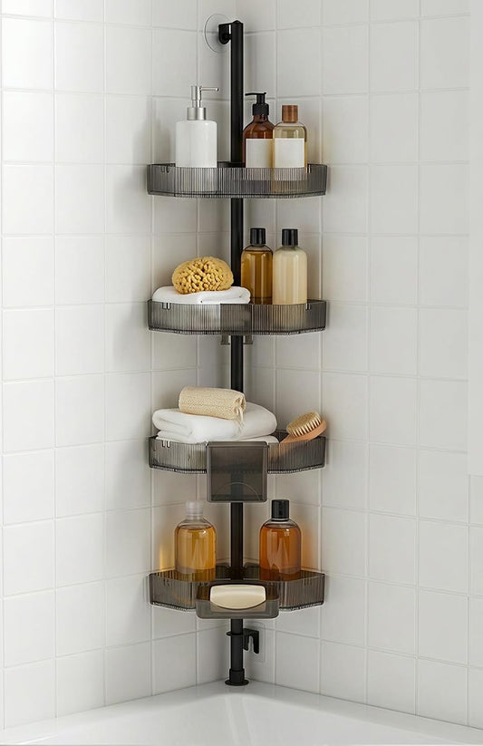 Corner Shower Caddy, Adjustable 4-Tier Rustproof B... (Black | Metal)