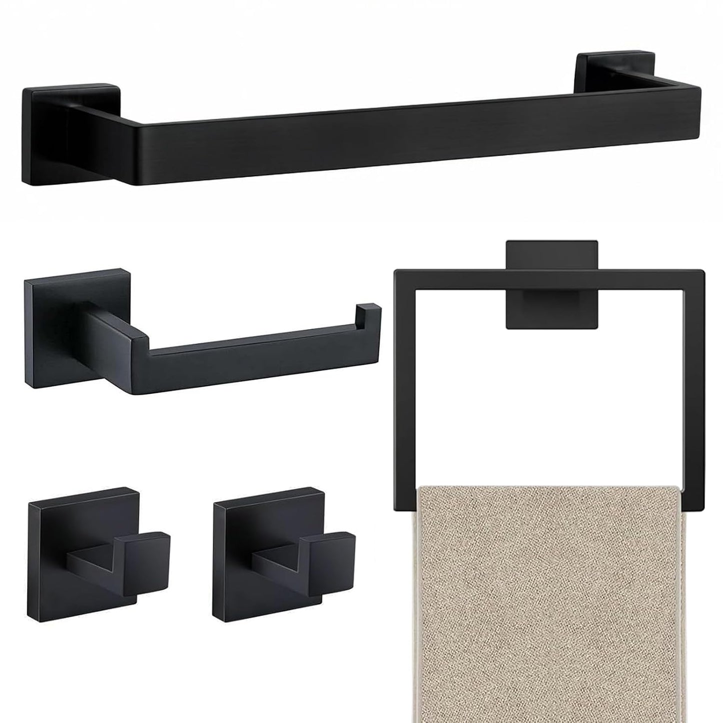JOPOFI 5 Piece Towel Bar Set - 15.7Inch Bathroom Towel Holder - Matte Black | Stainless Steel Towel Racks for Bathroom Wall Mounted, Towel Rod for Bathroom Wall