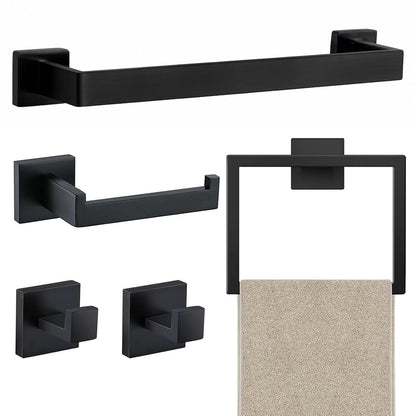 JOPOFI 5 Piece Towel Bar Set - 15.7Inch Bathroom Towel Holder - Matte Black | Stainless Steel Towel Racks for Bathroom Wall Mounted, Towel Rod for Bathroom Wall