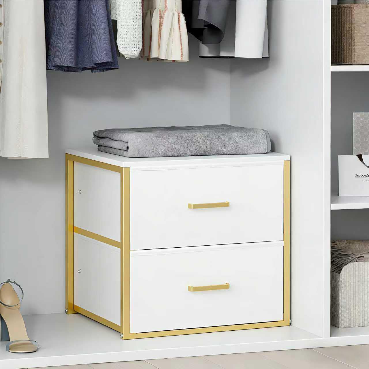 Stackable Storage Drawers, Closet Drawer Organizers and Storage | Storage Drawers for Clothes Small Fabric White 2 Drawer Dresser for Closet, Bedroom, Dorm, Office, Living Room, Under Bed