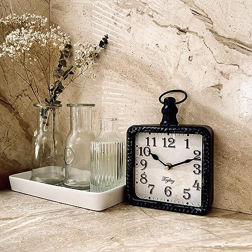 Retro Rectangle Metal Silent Small Wall Clock Black Rectangle | Battery Operated Vintage Decor Wall Clocks, Antique Old Design Style, for Farmhouse,Kitchen,Bedroom,Bathroom Rectangle