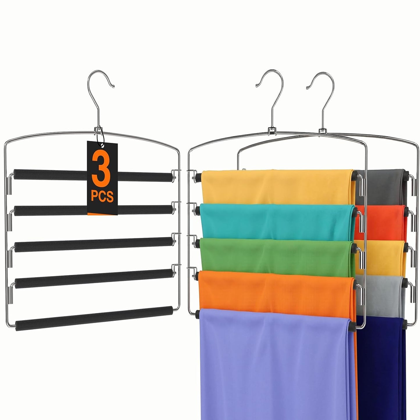 Korpai 3-Pack Pants Hangers Space-Saving Multi-Layer,150° Rotate Metal Swing Arm Non Slip Foam Padded,Closet Organizers and Storage 360 Swivel Top Hook for Jeans,Trouser,Slacks,Skirt,Scarfs,Towels ect