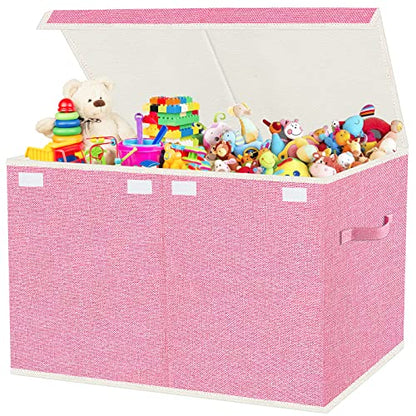 Toy Storage Box with Lid, Collapsible 82L Pink | 82L Large Bin (24.5"x13"x16") in Pink. 800D Oxford, Dual Handles, Folds Flat. For Nursery, Playroom, Bedroom