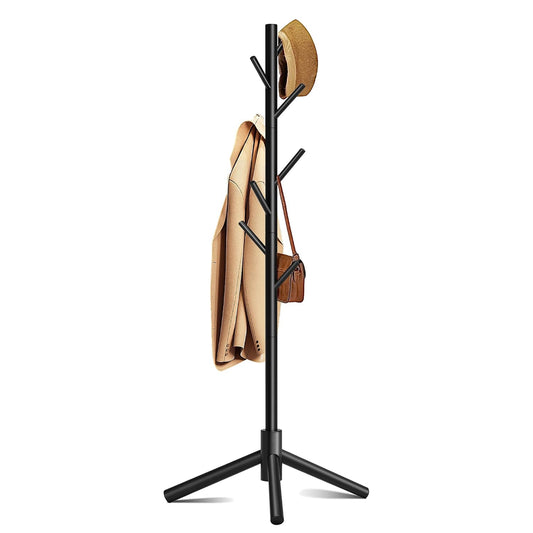 8-Hook Freestanding Coat Rack 3 Adjustable Heights... (Black | Wood)