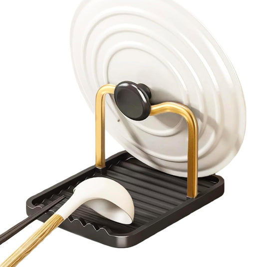 Anti-Rust Metal Spoon Rest with Lid Holder While C... (GOLDBLACK | Aluminum)