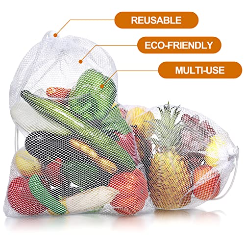 TecUnite 10 Pcs Mesh Laundry Bags with Drawstring Multicolor Mesh Sack Bag Nylon Gift Dishwasher Bag with Sliding for Storage Clothes Socks Jewelry Gifts Toys Fruit(11.8 x 7.5 Inch,White)