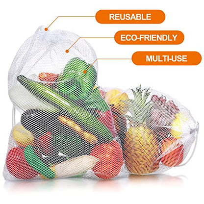 TecUnite 10 Pcs Mesh Laundry Bags with Drawstring Multicolor Mesh Sack Bag Nylon Gift Dishwasher Bag with Sliding for Storage Clothes Socks Jewelry Gifts Toys Fruit(11.8 x 7.5 Inch,White)
