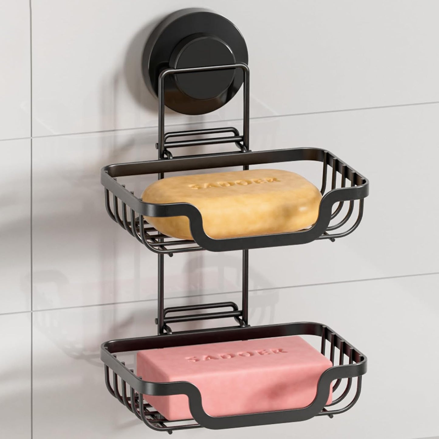 Bar Soap Holder with Hooks, Suction Cup Soap Dish Stainless Steel | 2 Layer Soap Holder Shower Wall Mounted, Soap and Razor Holder for Shower, Rustproof for Bathroom, Sponge Holder Saver