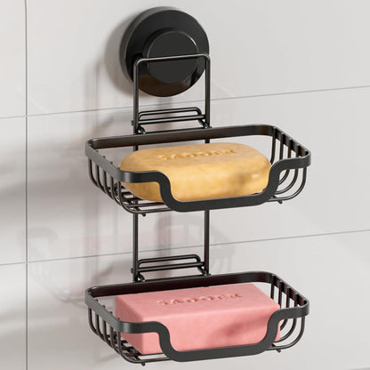 Bar Soap Holder with Hooks, Suction Cup Soap Dish Stainless Steel | 2 Layer Soap Holder Shower Wall Mounted, Soap and Razor Holder for Shower, Rustproof for Bathroom, Sponge Holder Saver