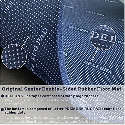 DELLUNA Non-Slip Area Rug Pad 3'x5', 3/8" Thick Double Side Rubber + Felt, Premium Deluxe Cushioned- Safe for All Floors, Adds Comfort and Protection, Ultra Strong Grip, Stop Rug from Moving.