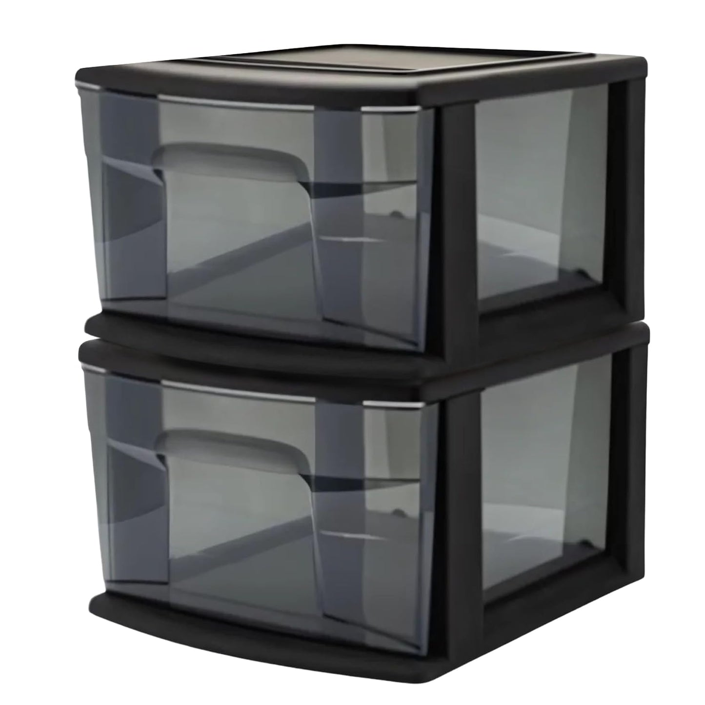 HOMZ 1 Drawer Storage Cart, Medium Plastic Container, Black Frame, 2 Pack | 14.25" Wide Medium Tote with 1 Smoke Tint Drawer for Organizing Bathrooms, Bedrooms, Home Offices, Closets, and Dorm Rooms